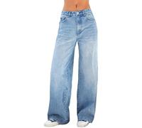 Awayhall Donne Gamba Larga Jeans Gotico Baggy Denim Pantaloni a Vita Alta Punk Sciolti Pantaloni Diritti e Ragazza Streetwear (IT, Testo, L, Regular, Regular, Blue)