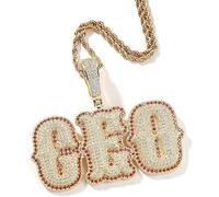 AwayHome Catena con lettera personalizzata per uomo, collana con lettera a bolla ghiacciata, collana hip hop, con catena in corda, regalo per uomini e donne, rapper, 24in, Rame