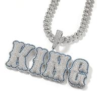 AwayHome Catena con lettera personalizzata per uomo, collana con lettera a bolla ghiacciata, collana hip hop, con catena in corda, regalo per uomini e donne, rapper, 24in, Rame