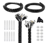 AWBEOT 2 * 1.5 M Avvolgicavo a spirale, Flessibile Raccogli Cavi, Raccoglicavi Spiralato, Guaina Cavi di Diametro di 16mm / 22mm, Copricavo Spirale,con Guidafilo,per Mettere in Ordine Cavo PC,TV,Nero
