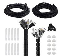 AWBEOT 2 * 5 M Avvolgicavo a spirale, Flessibile Raccogli Cavi, Raccoglicavi Spiralato, Guaina Cavi di Diametro di 16mm / 22mm, Copricavo Spirale,con Guidafilo,per Mettere in Ordine Cavo PC,TV,Nero