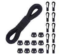AWBEOT 20m Corda Elastica 5mm Tenditore Elastico Nero Elastico in Gomma Corde Elastiche con 10 Fermacorda a Molla 10 Gancio in Plastica per Teloni Tende Trasporto Lacci Zaino