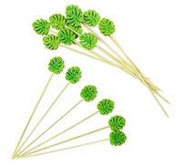 AWCIGG® 100 Pezzi Stuzzicadenti da Cocktail, Stuzzicadenti Decorativi in Legno con Foglie Tropicali, Bastoncini da Cocktail Lunghi, Decorazioni per Cocktail per Feste Tropicali Estive e Hawaiane