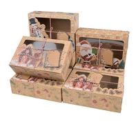 AWCIGG 12 pezzi Scatole Regalo Biscotti Natalizie Scatole Biscotti Natale Cartone Scatoline per Dolci Porta con Finestra Trasparente Corda Cotone Carte Christmas Boxes for Gift Cake Box