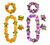 AWCIGG 8 Pezzi/2 Sets Ghirlande Hawaiane, Set di Collane Bracciale e Fascia per Capelli con Fiori Hawaiane, Ghirlanda Hawaiana per Decorazione Tropicale Festa in Spiaggia, Modello-309