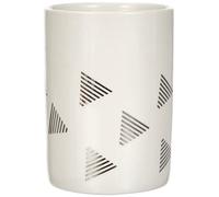 AWD Interior Valentino Bicchiere Porta spazzolini, Ceramica con Motivo Triangolare, Bianco/Argento, 6,6 x 6,6 x 9,5 cm