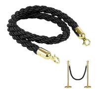 Aweisile Transenne Corda 1 Pezzo Barriera della corda Fune Cordone Transenna Corda Transenne Eliminacode Nero con Ganci d'oro per Pubblici Mantenere l'ordine