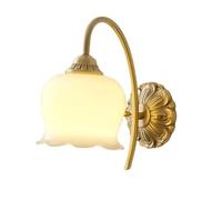 AWEITG Antique Brass Wall Lamp - Vintage Copper Bedside Light White Shade, E27 Sconce for Bedroom and Living Room