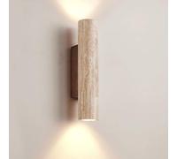 AWEITG Applique da parete lineare lunga in marmo moderno - Applique da parete interna a cilindro a doppia luce for camera da letto, illuminazione da parete in legno vintage di metà secolo