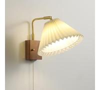 AWEITG Applique da parete vintage in ottone LusterVibe con interruttore a catena - Lampada da interni cablata in stile rustico con paralume in tessuto plissettato for camera da letto e soggiorno