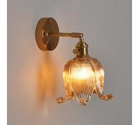 AWEITG Bellflower Shape Glass Shade Wall Light | SHREALMS Decorative Flower Sconce Knob Switch for Bedroom and Bathroom Vanity(Amber)