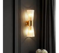 AWEITG Elegant Gold Crystal Glass Wall Light - 2-Light Up/Down Sconce for Bathroom, Bedroom, and Living Room