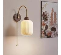 AWEITG Japanese Ceramic Wall Sconce - Elegant Farmhouse Lamp Pull Cord Switch for Cozy Ambiance