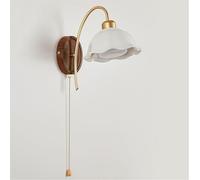 AWEITG Japanese White Ceramic Wall Sconce Gold Accents - Elegant Bedside Reading Lamp Pull Cord Switch for Living Room, Kitchen, and Restaurant | E27 Lighting Fixture