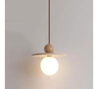 AWEITG Lampada a sospensione moderna in vetro latte con lampada a in pietra di travertino Camera da letto Lampadario lineare sospeso in bianco nordico Wabi Lampade a sospension(Log Color,20cm)