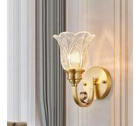 AWEITG Rustic Brass Finish All-Copper Wall Sconce Clear Ribbed Glass Shade - Stylish Single-Bulb Lighting for Bedroom, Living Room, Porch, Hallway, and Restaurant