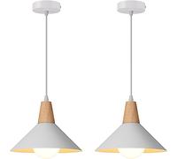 AWEKLIY Lampada a Sospensione Retrò LED Lampada a Soffitto in Legna Metallo Moderna Lampadario a Scandinavo Plafoniera per Soggiorno Sala Da Pranzo Camera,25cm (Bianco 2 Pezzi)