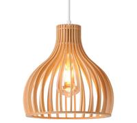 AWEKLIY lampadario vintage legno, lampada a sospensione industriale dal design, lampada da soffitto retrò fatta a mano E27, altezza regolabile, soggiorno, sala da pranzo, camera, 60W, ø 23 cm, bianco