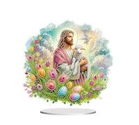 Awesocrafts Decorazione artistica da tavolo con motivo di Gesù Agnello Uccello, 5D Diamond Painting Decorazioni da tavolo a forma speciale di cristallo arte natalizia da scrivania (Gesù)