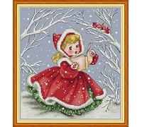 Awesocrafts Kit per punto croce, con scritta in lingua inglese "Read Aloud to the Birds Girl" (lingua italiana non garantita), motivo natalizio per ricamo a punto croce, opzioni stampate per adulti,