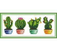 Awesocrafts - Kit per punto croce, motivo cactus, facile da ricamare a punto croce, adatto per Natale, stampato o contato (cactus, stampato)