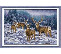Awesocrafts Kit per punto croce, motivo invernale con cervi e animali, per ricamo a punto croce, con motivo natalizio (cervi, contato)