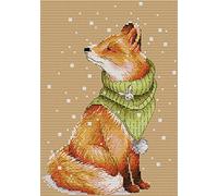 Awesocrafts Kit per punto croce stampato con volpe invernale, modelli semplici per punto croce, ricamo e ricamo, forniture