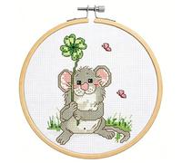 Awesocrafts Kit per punto croce su tela prestampata con topo, topo, animale, quadrifoglio, farfalla, erba, schemi semplici per punto croce, ricamo, kit di cucito (topo)