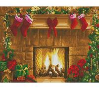 Awesocrafts Kit per punto croce timbrato camino e calza di Natale, modelli facili da ricamare a punto croce, kit di ricamo (Natale)