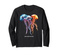 Awesome Cute Underwater Fish Sea Just Go with Flow Jellyfish Maglia a Manica