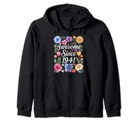Awesome Since 1941 - Compleanno Floreale Acquerello Felpa con Cappuccio