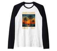 Awesome Since 1957 68° Compleanno Fenicottero Tropicale Palma Maglia con Maniche Raglan