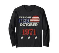 Awesome Since 1971 Vintage USA Flag Classic Ottobre 1971 Maglia a Manica