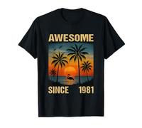 Awesome Since 1981 44° Compleanno Fenicottero Tropicale Palma Maglietta