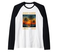 Awesome Since 1990 35° Compleanno Fenicottero Tropicale Palma Maglia con Maniche Raglan