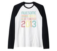 Awesome Since October 2013 13th Birthday Retro 13 Years Old Maglia con Maniche Raglan