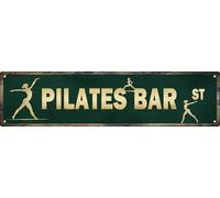 AWISZZZ Poster di allenamento con pilates e bar, verde, decorazione per la porta della stanza delle ragazze, in metallo, decorazione da parete, stile retrò, per la decorazione della casa, idea regalo,
