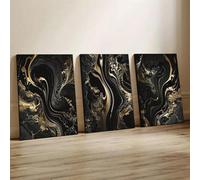 awitufhgp Set di 3 tele da parete con stampa effetto marmo nero e oro, stampe astratte moderne con eleganti vortici in nero opaco e oro, per soggiorno (40x60cm x 3/Senza cornice)