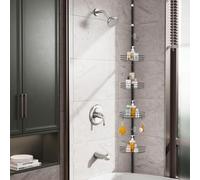AWIYTE Telescopico Mensola Doccia Angolare, Cestello Doccia Telescopico con 4 Ripiani, Mensola Doccia in Metallo Regolabile in Altezza 85-325cm, Mensole Bagno Senza Forare per Vasca, Nero
