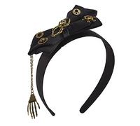 AWJUWHBJ Fascia per capelli Steampunk da donna con fiocchi neri teschio mano giorno dei morti fiocchi per capelli Halloween gotico Steampunk fascia per le donne