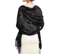 AWJUWHBJ Lussuoso scialle di velluto per le donne abito da sera avvolgere la spalla sciarpa multifunzionale lunga con frange con ricamo velluto spalla Wrap, Nero , Taglia unica