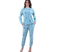 Awlsyj Pigiama da donna, set da 2 pezzi, a maniche lunghe, con tasche, Luna stelle azzurre, XL