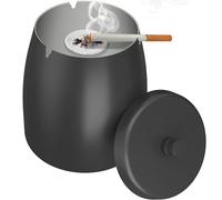 AwmnSrman Posacenere da Esterno Posacenere con Coperchio Nero Cenere In Acciaio Inossidabile A Prova Di Vento, Rimovibile Per Una Facile Pulizia, Cenere Antiscivolo Per Tavolo, Φ11,8 x H12,3 cm