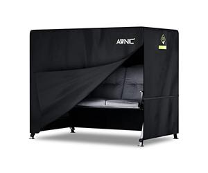 AWNIC Copertura per Dondolo da Giardino a 3 Posti, Impermeabile, 420D, Antivento e Anti-UV, in Tessuto Resistente, Grande Copertura per Amaca da Giardino con Cerniere 210x125x170cm
