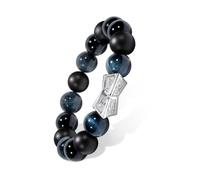 AWNL® Braccialetto da uomo con perline in argento Sterling con ciondolo a forma di rune incise, 12 mm, in bronzite, Dumortierite, ossidiana, pietra preziosa naturale, regalo per uomini, 15,5 - 20 cm
