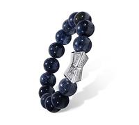 AWNL® Braccialetto da uomo con perline in argento Sterling con ciondolo a forma di rune incise, 12 mm, in bronzite, Dumortierite, ossidiana, pietra preziosa naturale, regalo per uomini, 15,5 - 20 cm