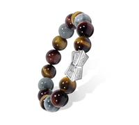 AWNL® Braccialetto da uomo con perline in argento Sterling con ciondolo a forma di rune incise, 12 mm, in bronzite, Dumortierite, ossidiana, pietra preziosa naturale, regalo per uomini, 15,5 - 20 cm