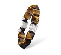 AWNL Braccialetto da uomo con perline piatte e ciondolo centrale in argento Sterling, con pietre naturali intrecciate, regalo per uomo (pietra da 9,5 mm), 14,5 - 19,1 cm, M(Wrist Size 6.1'' -6.7