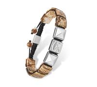 AWNL Braccialetto da uomo con perline piatte e ciondolo centrale in argento Sterling, con pietre naturali intrecciate, regalo per uomo (pietra da 9,5 mm), 14,5 - 19,1 cm, S(Wrist Size 5.7'' -6.3