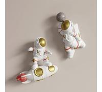 AWNR Set di 2 decorazioni da parete con astronauta, sculture a tema spazio, decorazione da parete per la casa moderna, sfondo 3D, decorazione da parete per camera da letto, soggiorno, stanza dei